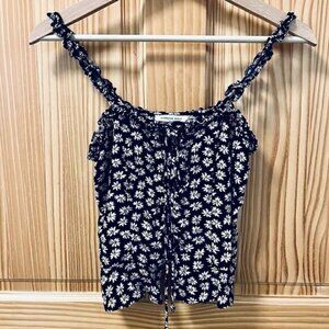 American Eagle black flowered botanical tie front crop sleeveless tank top XXS